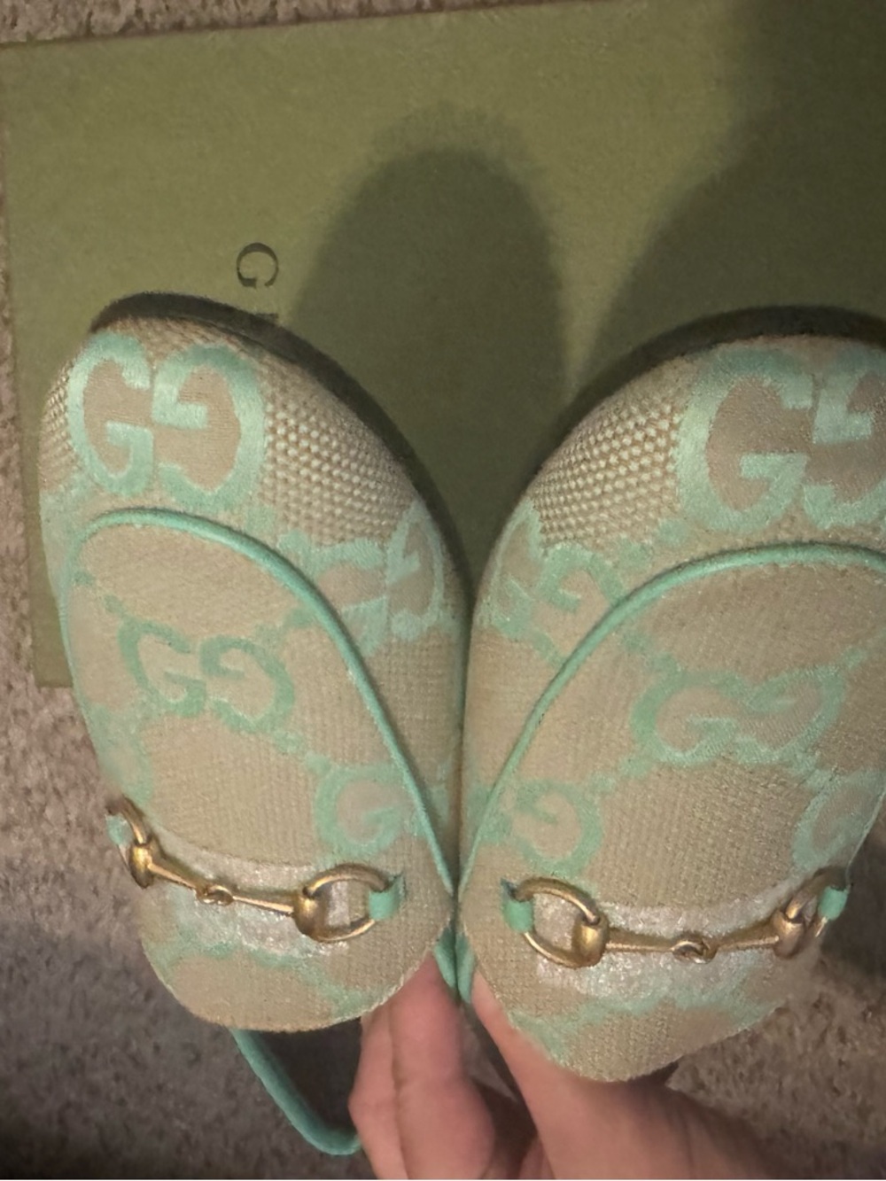 🆕 Gucci jordaan jumbo GG Mint and Beige Horsebit Loafers - Picture 6 of 7